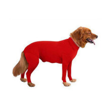 (Red, S 58cm) Dog Surgical Recovery Onesie Anti Shedding Long Sleeve Calming Pajamas with Legs
