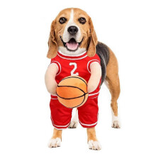 (Red, M) Dog Basketball Player Costume with Ball for Pet Dog Cat