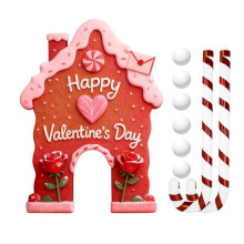 (1 Set, F) Valentine's Gingerbread Candy Cane Mini Golf Set Club & 6 Balls Indoor Family Fun Jikaix