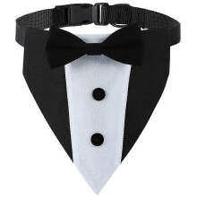 (Black, S) Bow Tie Tuxedo Bandana Adjustable Puppy Collar for Wedding Birthday Dress-up Cosplay Party