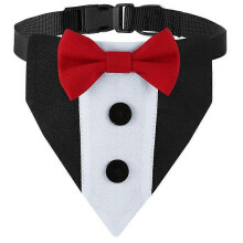 (Red, M) Bow Tie Tuxedo Bandana Adjustable Puppy Collar for Wedding Birthday Dress-up Cosplay Party