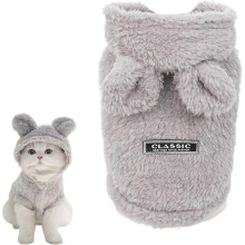 (gray, M) Bunny Ears Dog Hoodie Plush Fleece Winter Pet Sweater with D-Ring for Chihuahua Cats