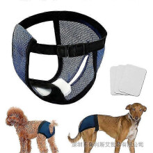 (Blue, L) 5 Pack Washable Dog Heat Diaper Pants with 3 Sanitary Pads