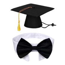 (D, One Size) Graduation Cap Bow Tie Necktie Tassels Set