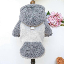(grey, XL) Fleece Hooded Dog Sweater with Buckle Winter Warm Small Dog Pomeranian Yorkie