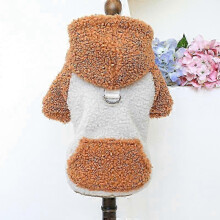 (brown, XL) Fleece Hooded Dog Sweater with Buckle Winter Warm Small Dog Pomeranian Yorkie