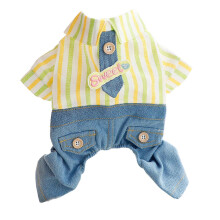 (Yellow Green, M) Dog Clothes Four-Legged Denim Jumpsuit for Small Breeds Outdoor Play