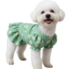 (Green, M) Cute Puppy Princess Dress Floral Print Breathable for Teddy Bichon