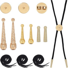 Bolo Tie Finding Kit, Zilveren Bolo Tie Tip Buckle Replacement met Koorduiteinde 3 Stuks Ronde Schuifjes, Verpakking van 3 Strengen Nylon Koord A