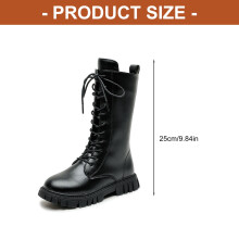 Girls White Lace-Up Combat Galoshes Knee-High with Side