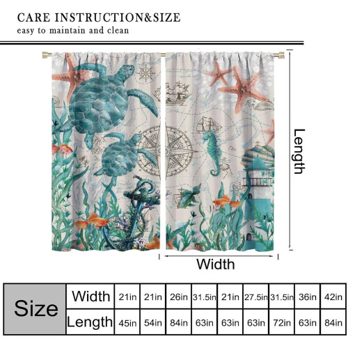 Seahorse Curtains Ocean Animal Pattern Blackout 2 Panels 1