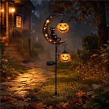 Halloween Kürbis Mond Gartenstab Licht, Wasserdekorierte LED-Außenbeleuchtung mit Mondsichel