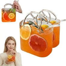 2PCS Glass Purse for Drinks - 26oz Handbag Shaped Cocktail Glass with Straw, for Wine, Juice, Iced Coffee