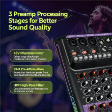 5-Kanal HD Audio Mixer Soundkarte DSP 48V Phantomstrom HiFi Rauschunterdrückung für Live-Streaming PC-Aufnahme KTV EU