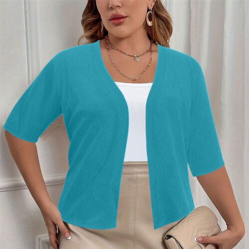 Women's Oversized Solid Cardigan Short Sleeve Open-Front 2