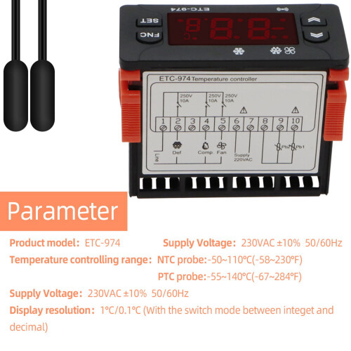 3X ETC-974 Digital Temperature Controller Microcomputer Thermostats Thermostat Refrigeration Alarm 220V NTC Sensor