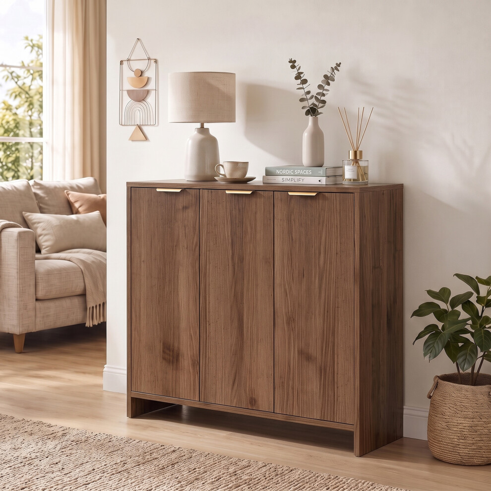 Homcom Sideboard With 3 Doors And Adjustable Shelves Kitchen Cupboard Brown