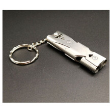 Stainless Whistle Double Tube Lifesaving Emergency SOS Keychain Whistle Keyring for Survival Outdoor Hiking Camping, B
