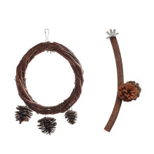 (A set) Vogelschaukel aus natürlichem Baumholz, Sitzstange, Schleifspielzeug, Papageienständer, Käfig