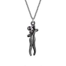 (Black) Collier pendentif couple enlacé, style amour métallisé, cadeau tendre pour la Saint-Valentin
