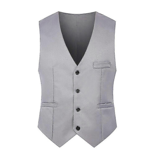 (Grey, M) Slim Fit Herren-Anzugweste, einreihig, lässig-formell