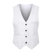 (White, L) Gilet de costume homme coupe slim, coupe décontractée ou formelle, à simple boutonnage
