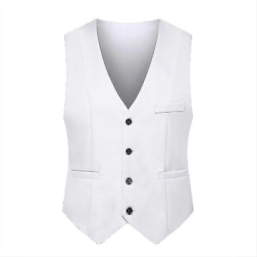 (White, L) Slim Fit Herren-Anzugweste, einreihig, lässig-formell
