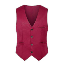 (Wine Red, M) Chaleco de traje casual formal de un solo botón para hombre, corte ajustado.