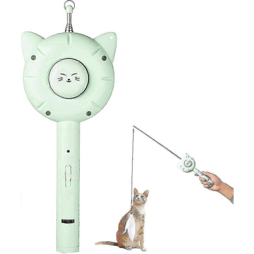 (Green) XinHan pcy Multi-Function Interactive Cat Toy 5 Light Patterns Retractable Wand Comb Brush