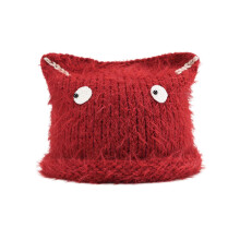 (Red) Fashion Warm Cat Ear Knitted Skull Hat Soft Pullover Beige for Autumn Winter Streetwear
