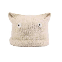 (Khaki) Fashion Warm Cat Ear Knitted Skull Hat Soft Pullover Beige for Autumn Winter Streetwear