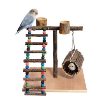 (A) Wood Parrot Play Gym Climb Ladder Holder Feeder Training Bird Home Living Room Decor