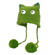 (Green) Fashion Warm Cat Ear Knitted Skull Hat Soft Pullover Beige for Autumn Winter Streetwear