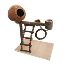 (F) Wood Parrot Play Gym Climb Ladder Holder Feeder Training Bird Home Living Room Decor