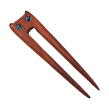 (Red) Black Woodgrain Cat Hair Stick Handmade Barrette Gift for Cat Lovers