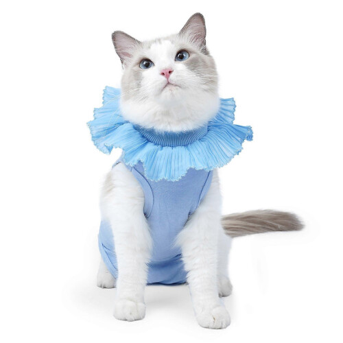 (Light Blue, M) Post-Surgery Cat Bodysuit for Wound Healing and Castration Protective Garment Green Size S