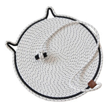 (White) Alfombra rascador tejida para gatos y perros con diseño de gatitos de dibujos animados, varios colores: amarillo tierra y azul.