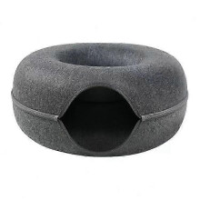 (Dark gray, 60*60*28) Interactive Plush Cat Tunnel Bed Cave Toy Donut Tube Condo Kennel Nest