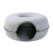 (light gray, 60*60*28) Interactive Plush Cat Tunnel Bed Cave Toy Donut Tube Condo Kennel Nest