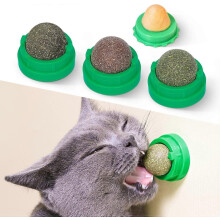 (green) 4er-Pack Katzenminze-Silberreben-Leckbälle, essbar, für die Zahnpflege, reinigen die Zähne, steigern die Energie, Wandmontage, alle grün