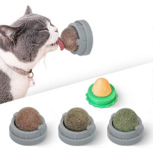 (grey) 4Pk CatnipSilvervine LickBalls EdibleDentalChews TeethClean EnergyBoost WallMount All Grn