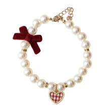 (Red, S) Handgefertigte, elegante Perlenkette mit Schleife für Hunde und Katzen, Schwarz, Größe S, für den Alltag und Treffen mit Haustieren