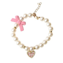 (Pink, M) Handmade Elegant Bowknot Pearl Necklace for Dogs Cats Black S Daily Wear & Pet Gatherings