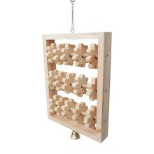 (wood color) Safe Wooden Puzzle Swing Chew Climb Hang Toy Parrots Mental Stim Cage Acc Multicolor