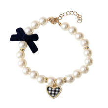 (Black, L) Handmade Elegant Bowknot Pearl Necklace for Dogs Cats Black S Daily Wear & Pet Gatherings
