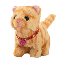 (Yellow) Walking Meowing Interactive Plush Cat Toy Realistic Stuffed Animal Gift Boys Girls Yellow
