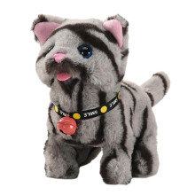 (Gray) Gato de peluche interactivo que camina y maúlla, juguete realista de peluche, regalo para niños y niñas, color amarillo.