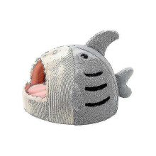 (Grey, S) Self-Warming Shark Shaped Cat Cave Bed Cozy Pet Den