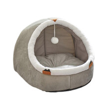(B) Halbgeschlossenes, weiches und warmes Katzenhöhlenbett mit Spielball für kleine Hunde und Katzen (Zeltnest)