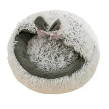 (Gray) Covered Cat Bed Cave Warm Anti-Slip Small Dog Nest for Winter Kitten Puppy Balcony